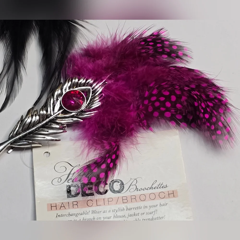 Treska Feather Deco Brooches Hair Clip Barrette Convertible Feather‎ Brooch Lot